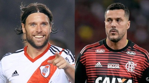 Cavenaghi y Julio Cesar, ex jugadores de River y Flamengo que se enfrentarán.
