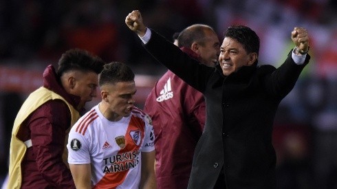 Gallardo y Borré, en el festejo del triunfo del 2019 en el Monumental, en la ida de la semifinal de la Libertadores.