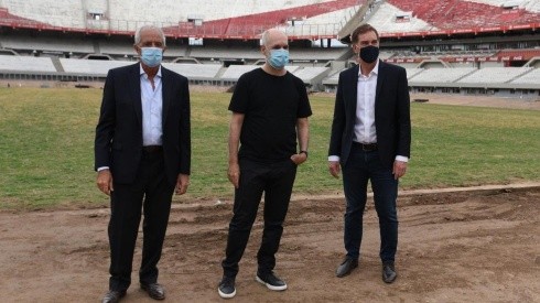 D'Onofrio junto a Horacio Rodríguez Larreta y Diego Santilli en el Estadio Monumental que será un punto del plan Detectar en la Ciudad de Buenos Aires.
