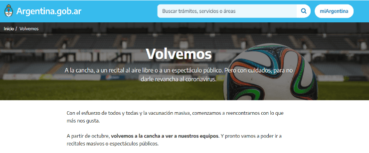 La web para registrarse antes de ir a la cancha