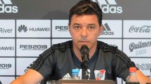Marcelo Gallardo habla con la prensa antes del partido entre River y Platense por la fecha 21 de la Liga Profesional del próximo domingo.