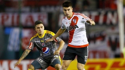 Tomás Andrade frente a la marca de Juanfer Quintero en el duelo entre River e Independiente Medellín por la Libertadores 2017.
