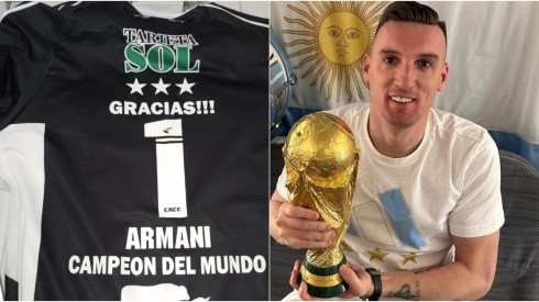 El club santiagueño le preparó una camiseta especial para el único campeón del mundo que juega en la Liga Profesional.