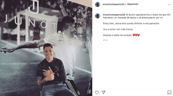 El mensaje de Enzo en redes sociales.