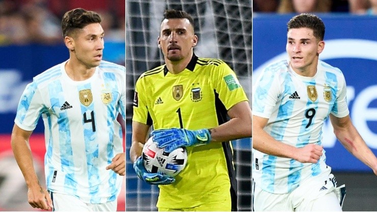 Montiel, Armani y Julián con la camiseta de la Selección Argentina.