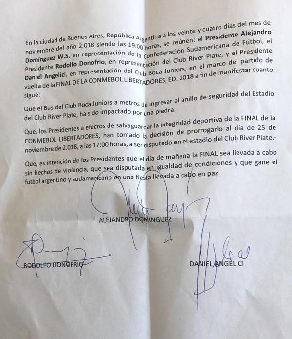 El pacto de caballeros firmado por D’Onofrio, Angelici y Domínguez.