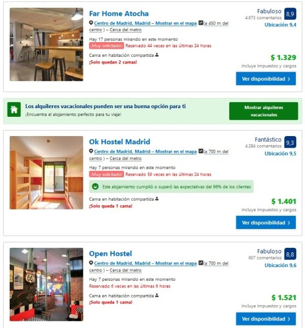 Datos obtenidos de booking.com