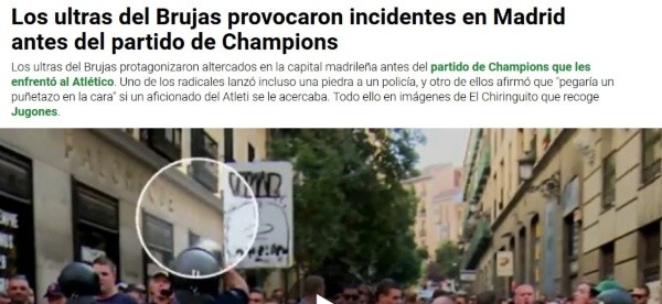 Hace menos de un mes, hubo incidentes en la previa del partido entre Real Madrid y Brujas.