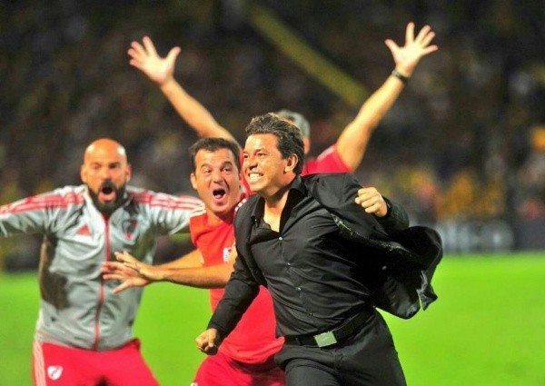 Festejando el gol de Pity Martínez en la final de la Supercopa 2018 frente a Boca (Archivo)