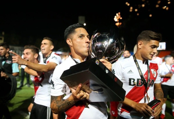 River festejó en 2018, luego de derrotar a Boca 2-0 en Mendoza (Getty)