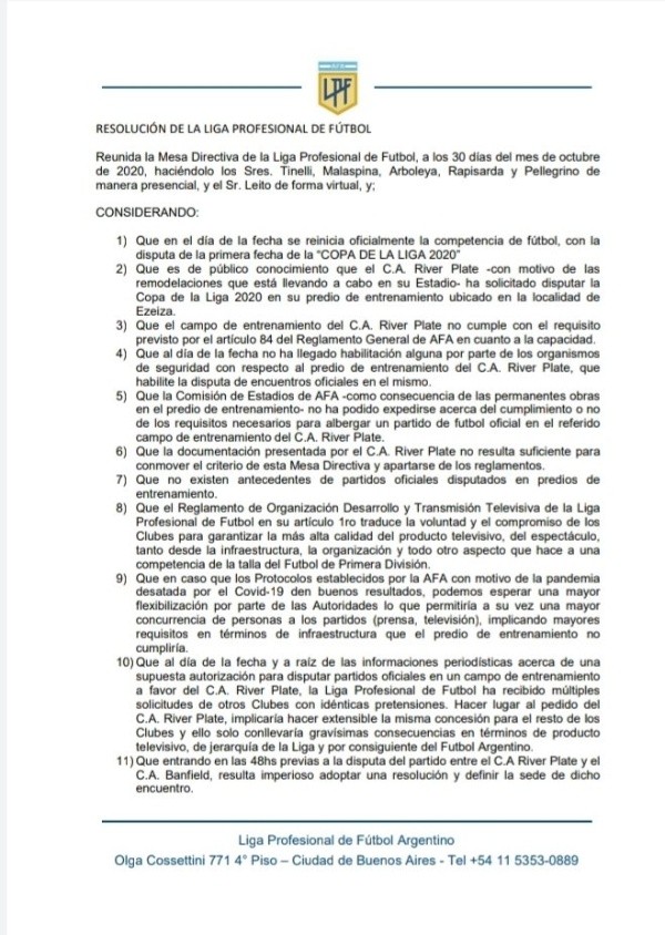 Comunicado LPF Comunicado LPF