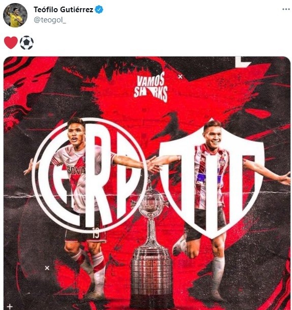Así fue el posteo de Teo Gutiérrez en sus redes sociales (Twitter @teogol_)