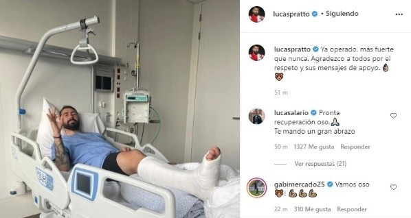 La foto que había subido el Oso luego de la operación.