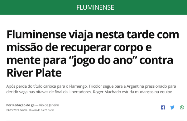 “El juego del año”, así definió Globo Esporte la importancia del partido para el Flu.