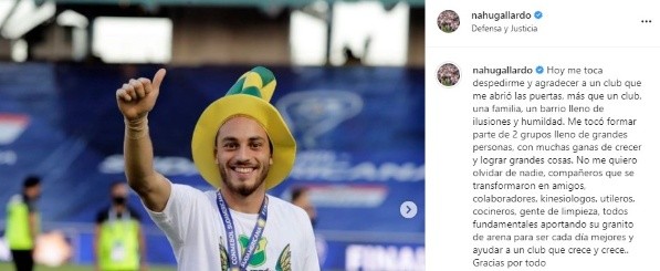 La despedida de Nahuel en sus redes sociales (Captura)