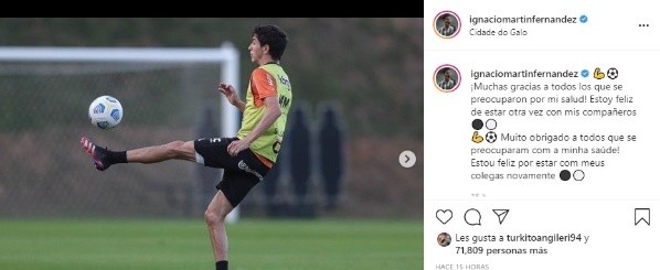 El mensaje de Nacho en sus redes sociales (Captura)