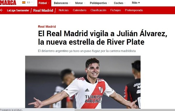 La noticia que salió en el diario Marca en las últimas horas (Captura)