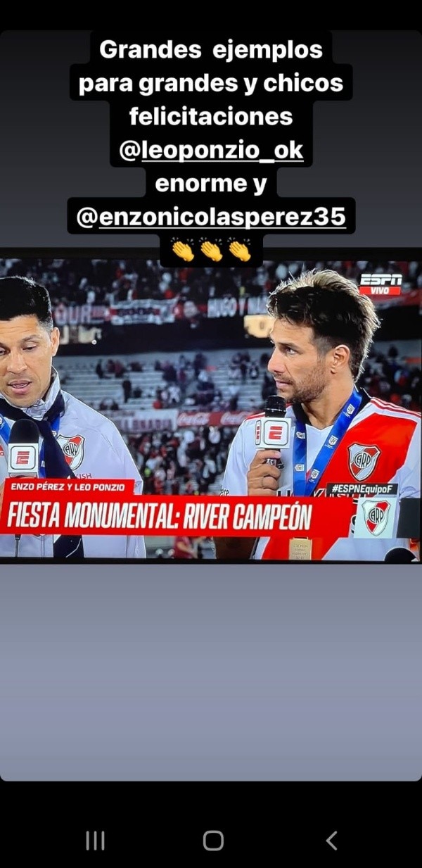 La historia que subió Cavenaghi a su cuenta de Instagram.