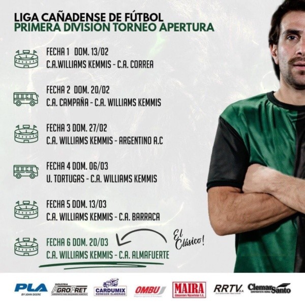 Los primeros partidos que tiene Williams Kemmis en el fixture.