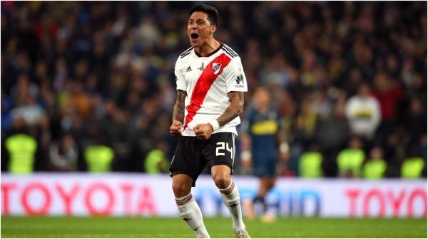 Enzo Pérez en el festejo de la Copa Libertadores 2018 contra Boca (Getty)