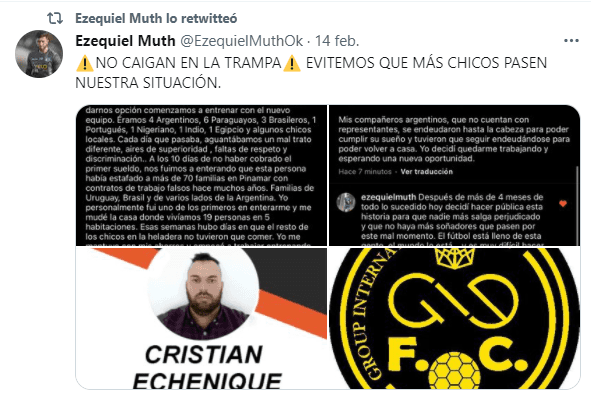 La denuncia de Ezequiel en Twitter (@EzequielMuthok)
