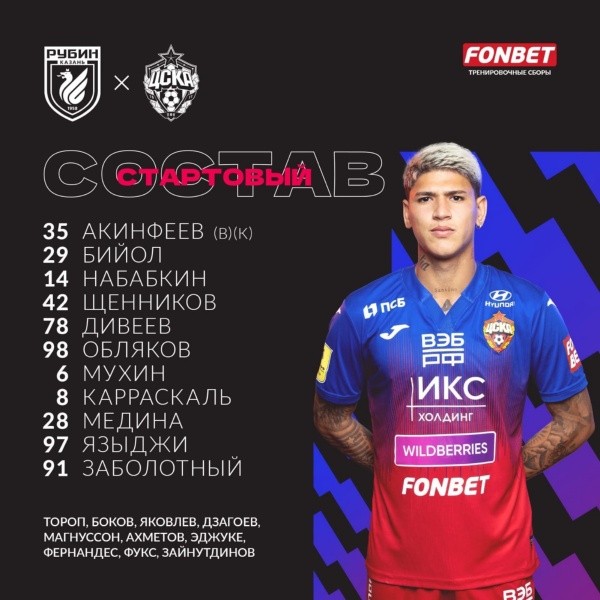 Así anunció la formación del amistoso el CSKA Moscú.