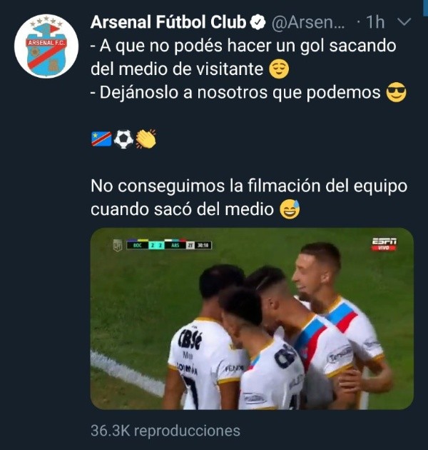 El tweet de Arsenal cargando a Boca.