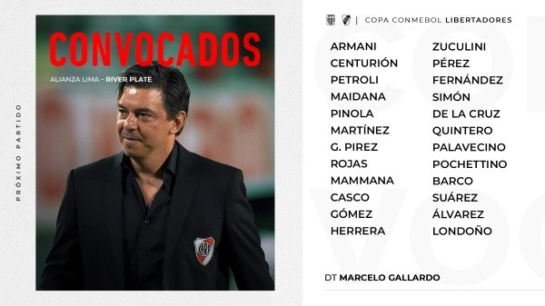 Los convocados de River.