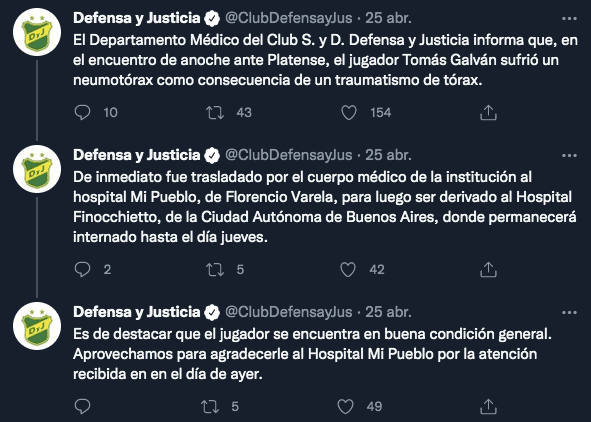 El comunicado de Defensa y Justicia en sus redes sociales.