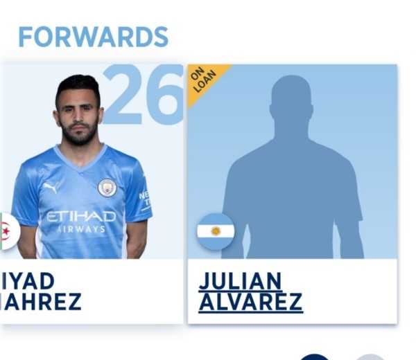 Julián Álvarez ya forma parte del plantel del City en la página web.