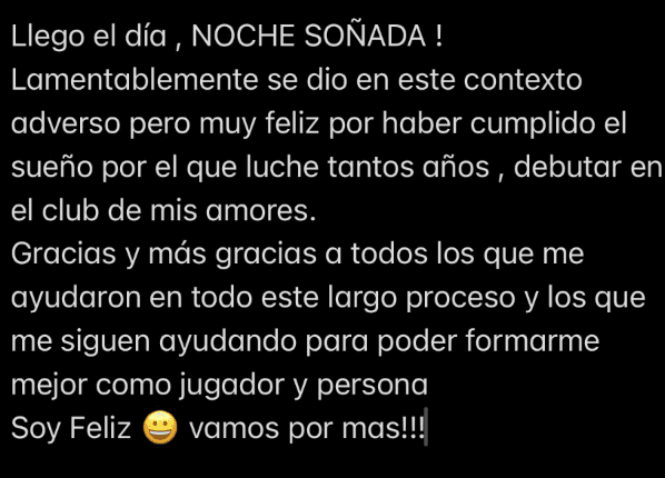 El texto que publicó Lecanda luego del inolvidable partido con Santa Fe.