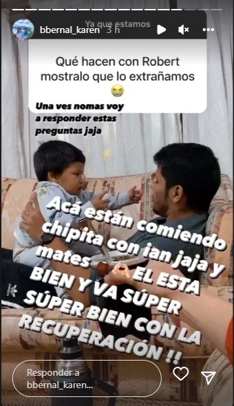 La historia que subió Karen Bernal, mujer de Rojas, a su Instagram.