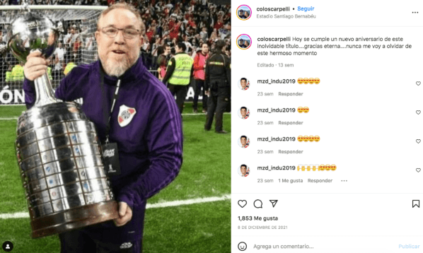 Scarpelli fue el utilero del plantel profesional durante casi toda la era Gallardo, hasta que se fue del club en 2021.