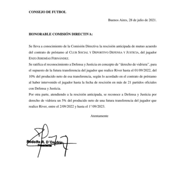 El acuerdo firmado con Defensa y Justicia a mediados del año pasado