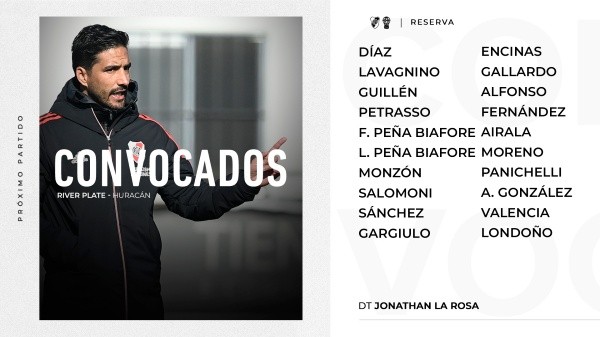 Los convocados por Jonathan La Rosa.