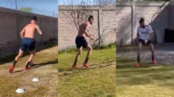 Larrondo subió una serie de historias haciendo ejercicios con pelota y con elementos de entrenamiento. Algunos sin remera y en otros con una casaca del Millonario de la temporada 2016/17.