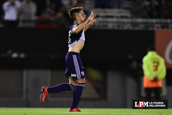 El festejo de gol de Moya frente a Gimnasia en 2018. (Foto: Archivo).