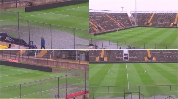 Los distintos sectores del campo de juego en La Rioja (Foto: capturas de TV).