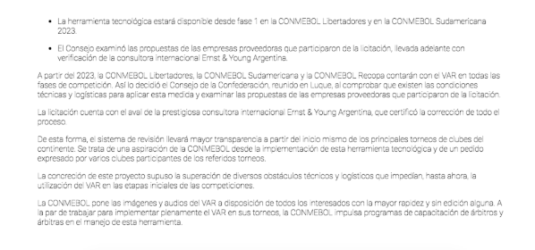 El comunicado completo de la Conmebol.