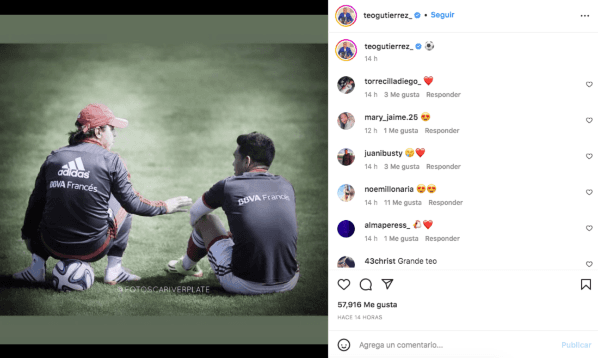 La publicación de Teo Gutiérrez.