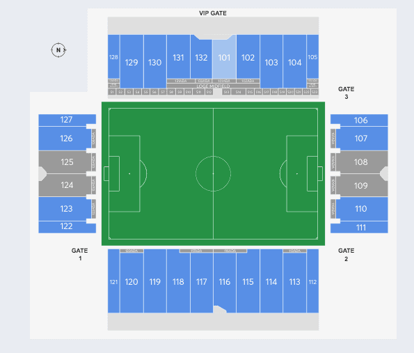 En gris, los sectores del estadio del Inter Miami que ya están agotados para el partido con Millonarios.