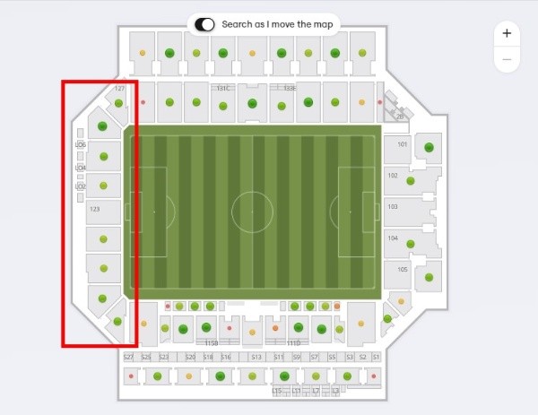 En rojo, el sector que ocuparán los hinchas de River.
