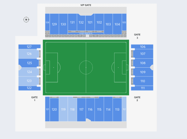 Los sectores disponibles en el estadio. Las cabeceras detrás de los arcos son las más baratas y las tribunas de costado las más caras.