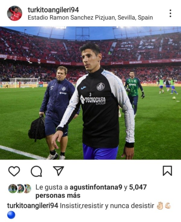 El sugestivo mensaje de Angileri hace unos días en su Instagram.