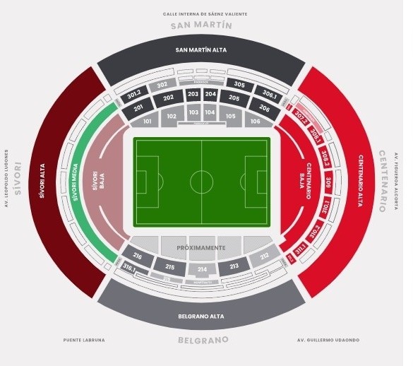 Las tribunas disponibles para este domingo ante Argentinos Juniors.