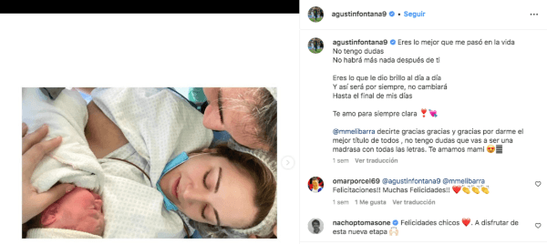 Fontana fue padre ahce poco y así dio a conocer la noticia.